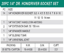 Load image into Gallery viewer, Honiton Honidriver Socket Set 1/4" Square Drive 3.2-14mm 20pcs