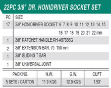 Load image into Gallery viewer, Honiton Honidriver Socket Set 3/8" Square Drive 6-22mm 22pcs
