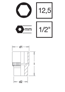 Elora Hex Socket Chrome Plated 1/2" Square Drive 23mm