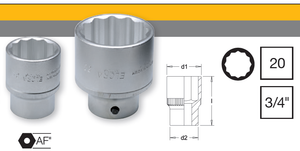 Elora Bi-Hex Socket Chrome Plated 3/4" Square Drive 1.1/4" AF