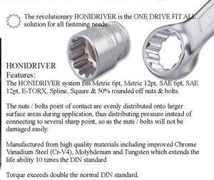 Honiton Honidriver Socket Set 1/2" Square Drive 8-32mm 18pcs
