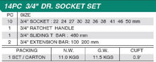 Load image into Gallery viewer, Honiton Socket Set 3/4&quot; Square Drive 22-50mm 14pcs
