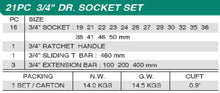 Load image into Gallery viewer, Honiton Socket Set 3/4&quot; Square Drive 19-50mm 21pcs
