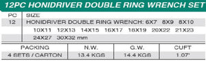 Honiton Honidriver Double Ring Wrench 6-32mm 12pcs