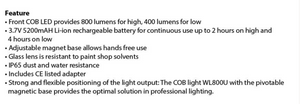 B&W WL800U – 800 Lumen Rechargeable COB Palm Light with Magnetic Base