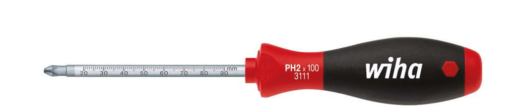 Wiha SoftFinish® Screwdriver Phillips With Round Blade And Lasered Scale + PH2 x 100mm