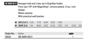 Wiha Hexagon Ball End L-Key Set In ErgoStar Holder With MagicRing® Chrome-Plated Inch 0.05"-3/8" 13pcs