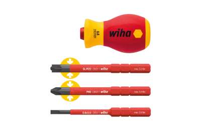 Wiha Screwdriver With Bit Holder SoftFinish® Electric SlimVario Stubby For SlimBits VDE 4pcs