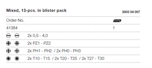 Wiha Mixed Double Sided Bits In Blister Pack 13pcs