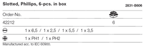 Wiha SlimBit Electric Bit Slotted Phillips Set 6pcs
